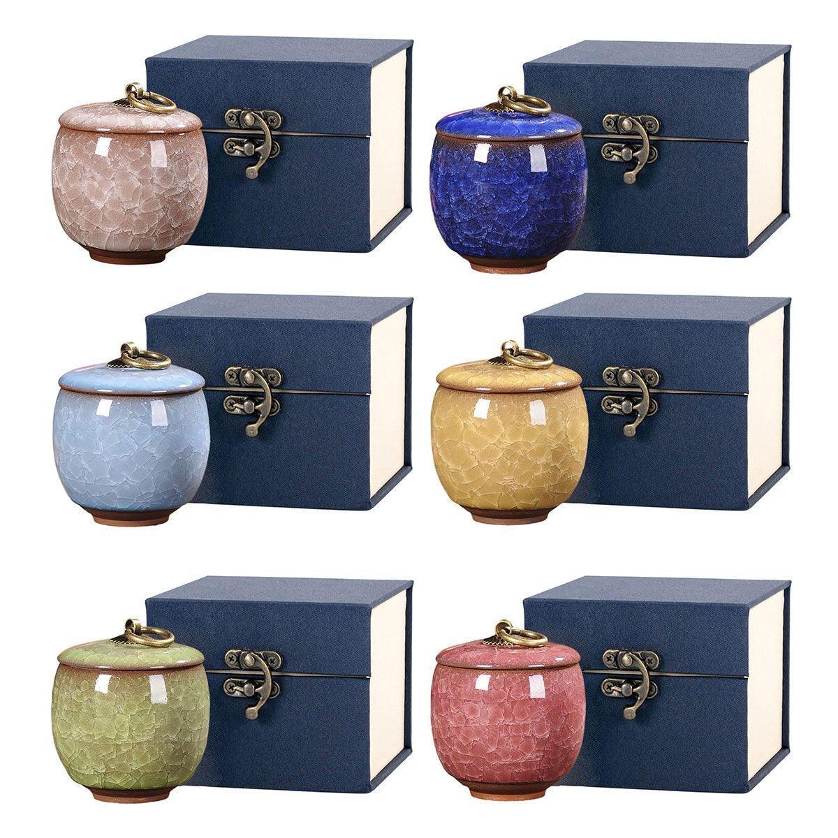 Premium Blue Ceramic Pet Keepsake Urn with Ice Crack Glaze & Storage Box