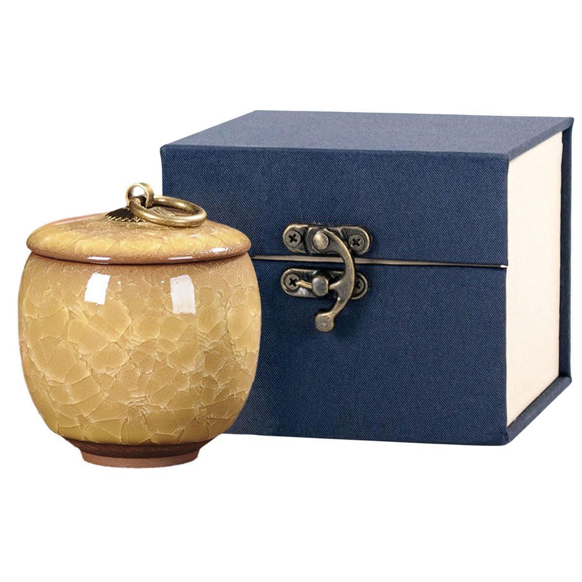 Premium Blue Ceramic Pet Keepsake Urn with Ice Crack Glaze & Storage Box