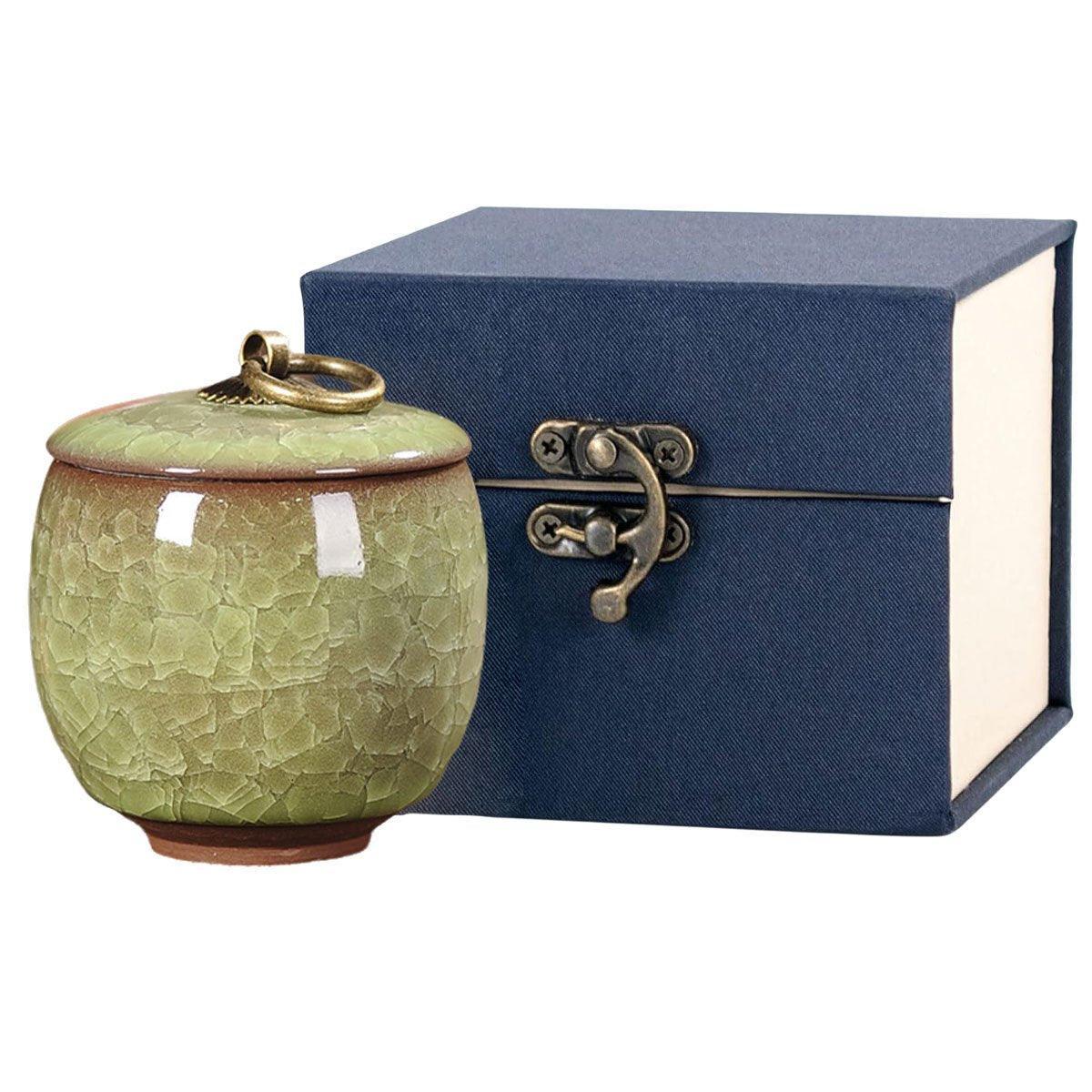 Premium Blue Ceramic Pet Keepsake Urn with Ice Crack Glaze & Storage Box