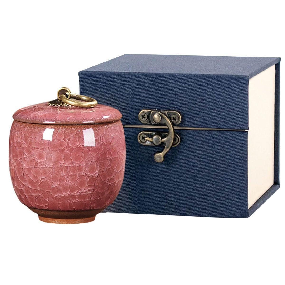 Premium Blue Ceramic Pet Keepsake Urn with Ice Crack Glaze & Storage Box