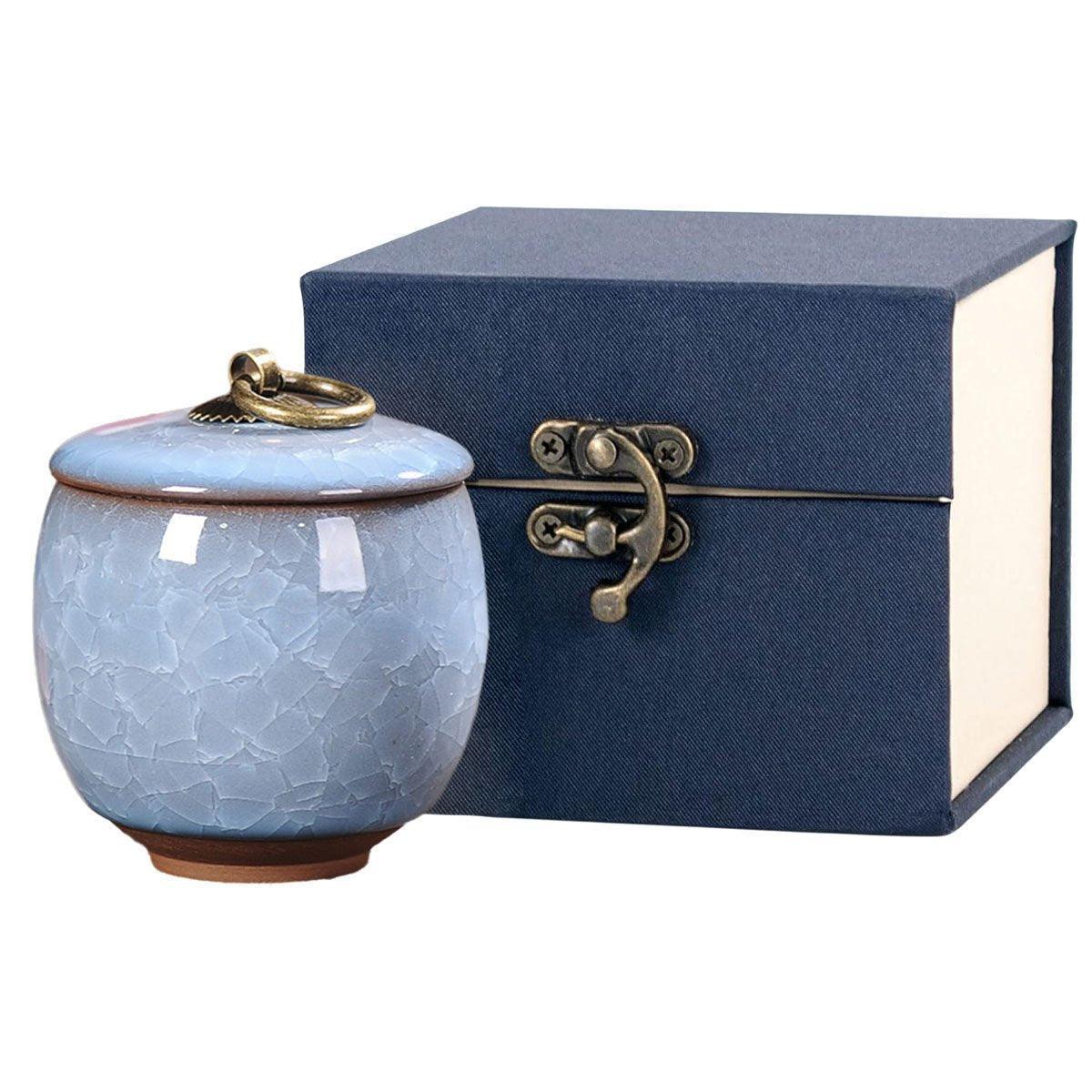 Premium Blue Ceramic Pet Keepsake Urn with Ice Crack Glaze & Storage Box