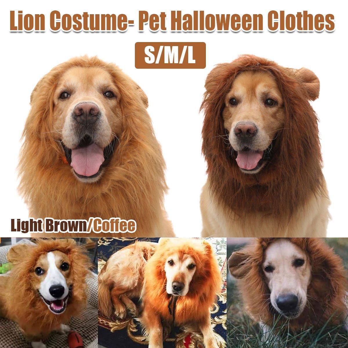 Premium Pet Lion Mane Wig Costume Adjustable - Light Brown L