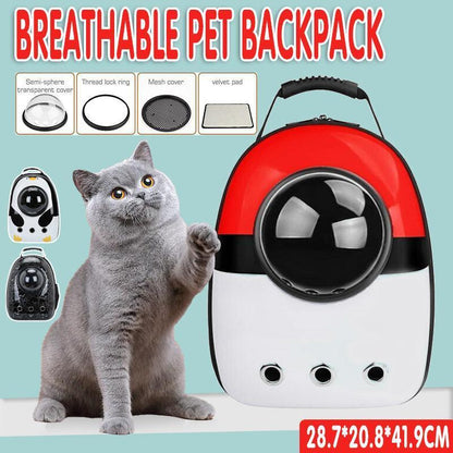 Transparent Space Dog Backpack Carrier for Small Pets - Waterproof, Breathable, Red with White