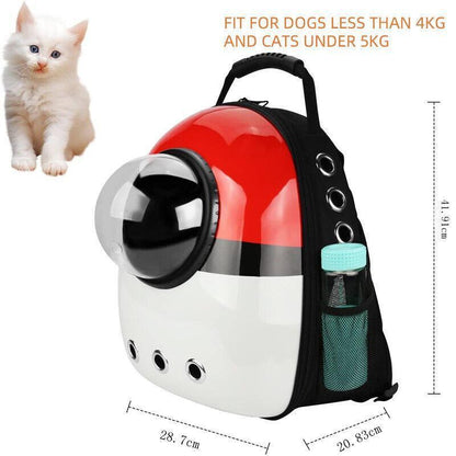 Transparent Space Dog Backpack Carrier for Small Pets - Waterproof, Breathable, Red with White