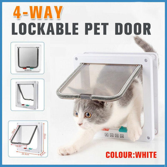 V528 4-Way Lockable Pet Door for Cats & Small Dogs - White, Large Size