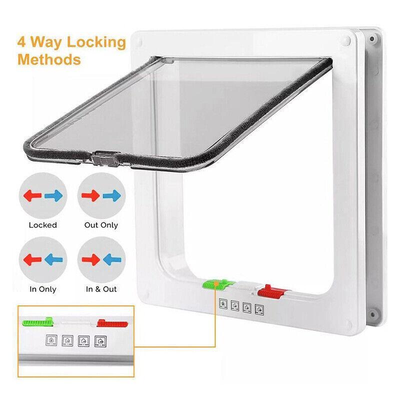 V528 4-Way Lockable Pet Door for Cats & Small Dogs - White, Large Size