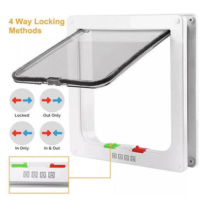 V528 4-Way Lockable Pet Door for Cats & Small Dogs - White, Large Size