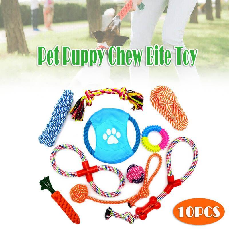 Premium Aimall Braided Rope Dog Toys Cotton & Rubber - 10 Pack