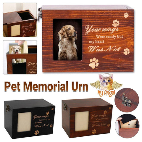 Premium Wooden Pet Memorial Urn with Photo Frame - Black