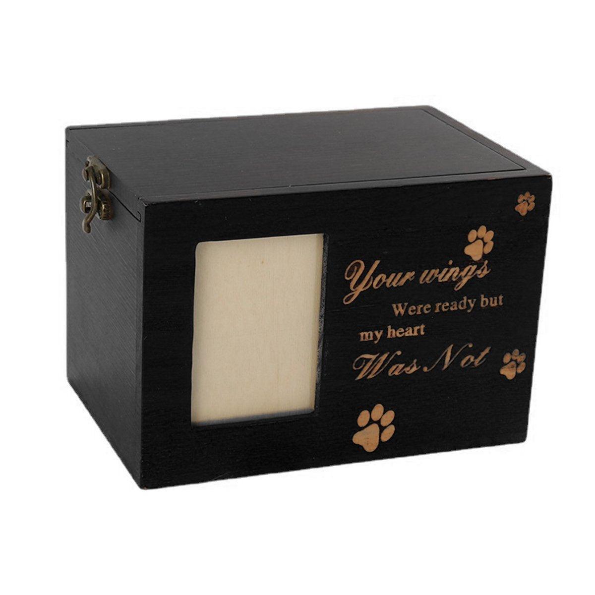 Black Wooden Pet Memorial Urn with Photo Frame for Cats and Dogs