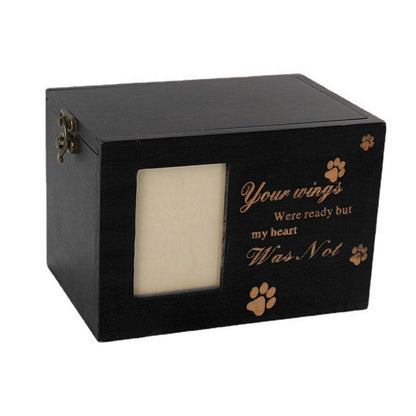 Black Wooden Pet Memorial Urn with Photo Frame for Cats and Dogs