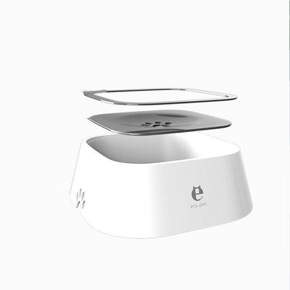 Auto Splash Free Pet Water Bowl 1.5L No-Spill Slow Drinking Feeder - White