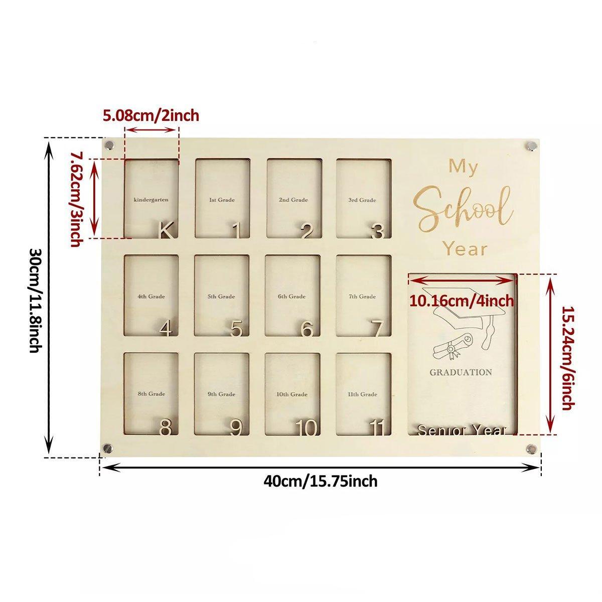 Graduation School Years Photo Frame Collage Gift, 40cm x 30cm, 12 Photos, Natural Wood