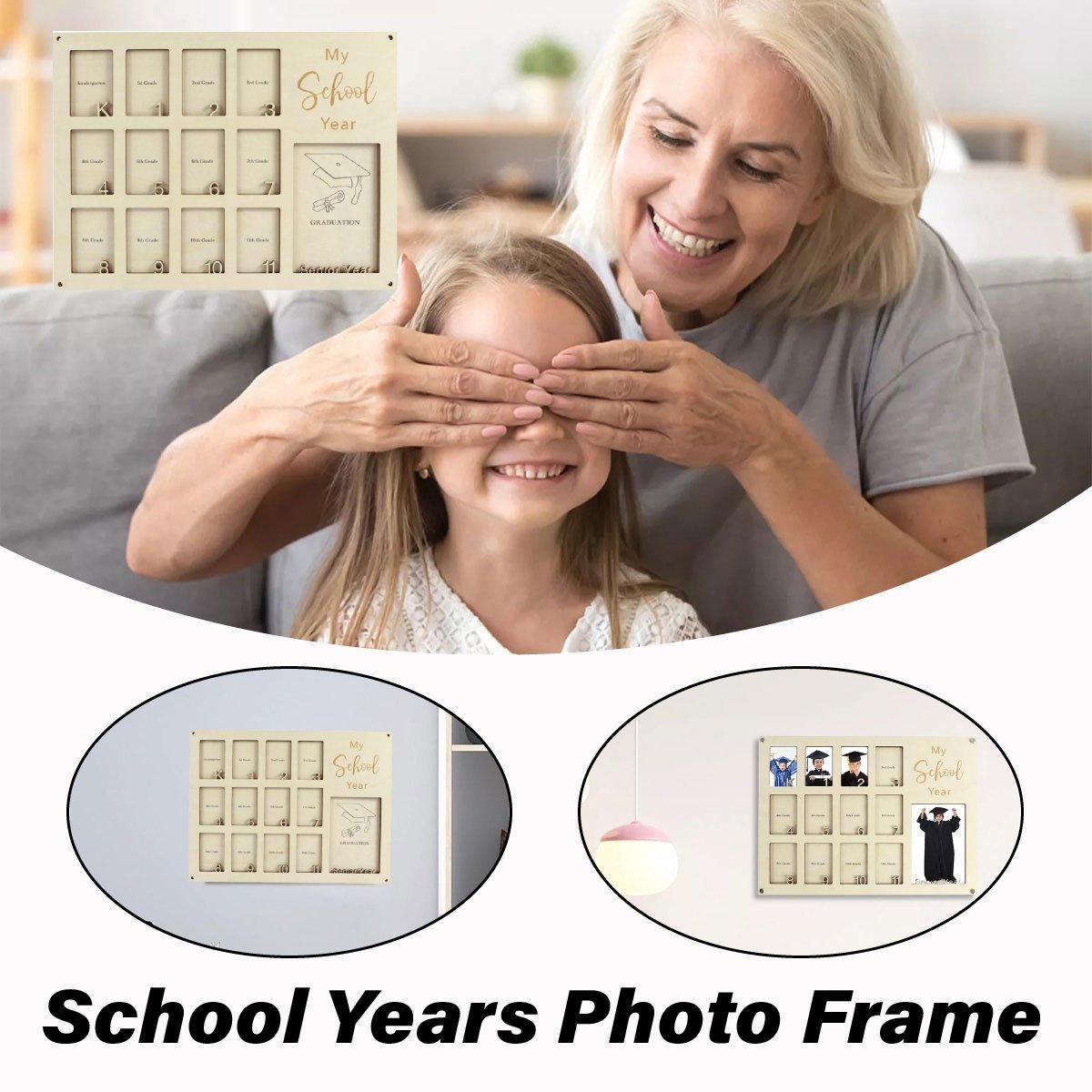 Graduation School Years Photo Frame Collage Gift, 40cm x 30cm, 12 Photos, Natural Wood