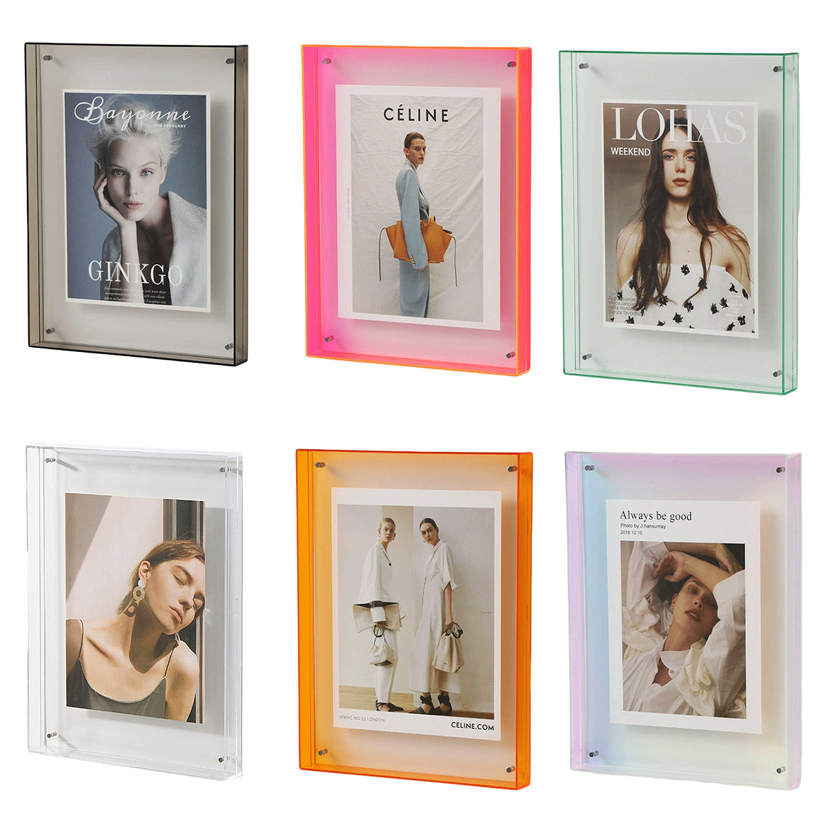 Acrylic Photo Frame Double-Sided Clear Display 16x21cm - Grey, Screw Mount