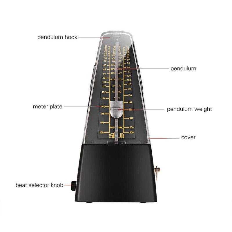Premium Black Universal Pyramid Mechanical Metronome 40-208 BPM
