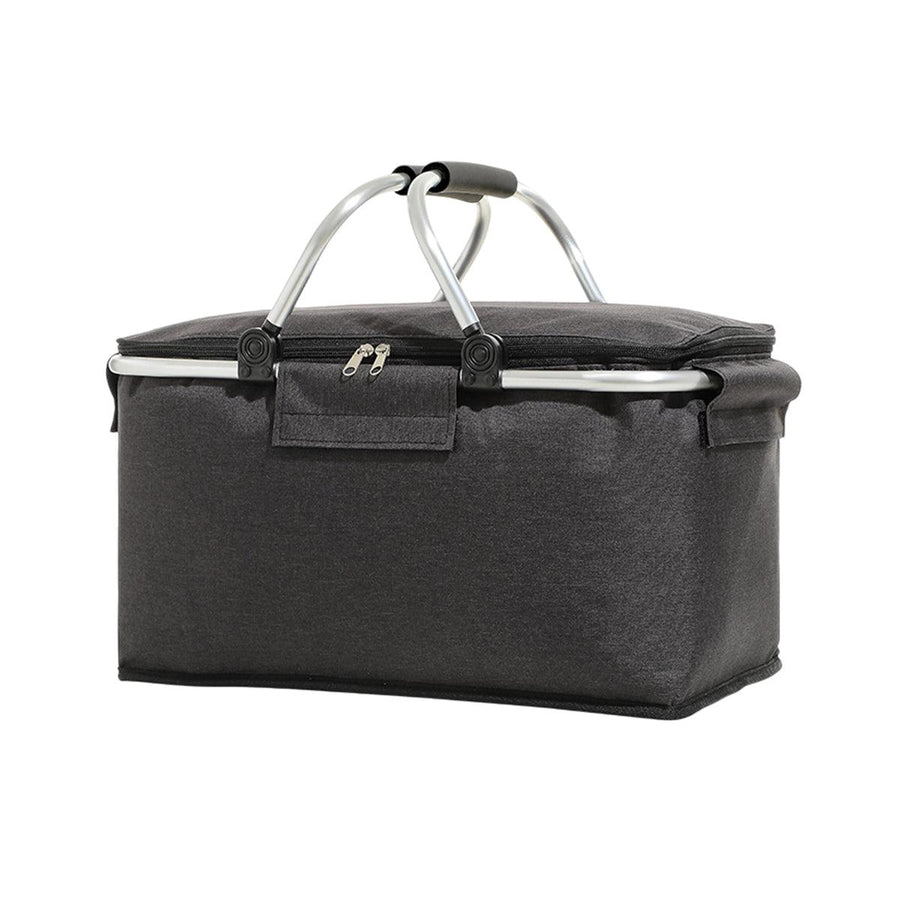 Premium Folding Picnic Basket Cooler Bag - Black