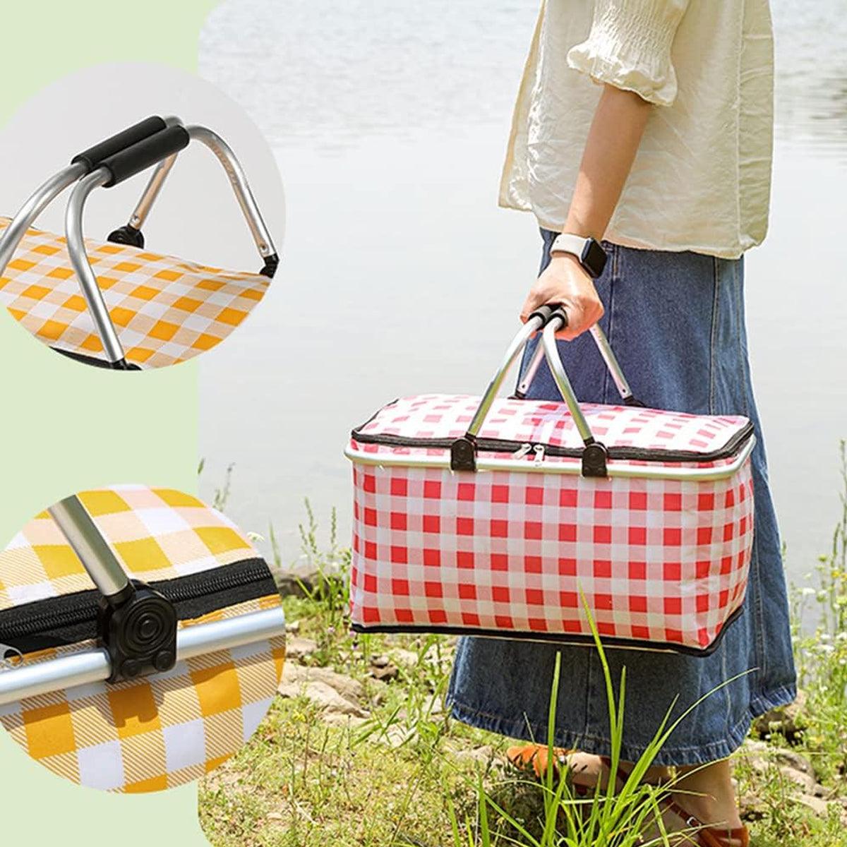 Foldable Picnic Basket Outdoor Camping Carrying Basket Portable Food Storage - Green - SuperSaverAU - view 4