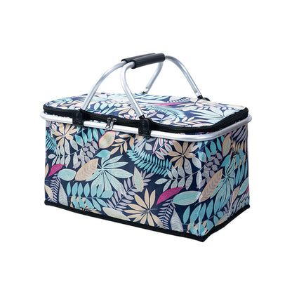 Foldable Picnic Basket Outdoor Camping Carrying Basket Portable Food Storage - Green