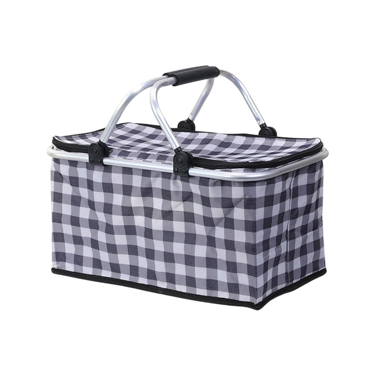 Foldable Picnic Basket Outdoor Camping Carrying Basket Portable Food Storage - Green