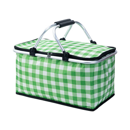 Foldable Picnic Basket Outdoor Camping Carrying Basket Portable Food Storage - Green