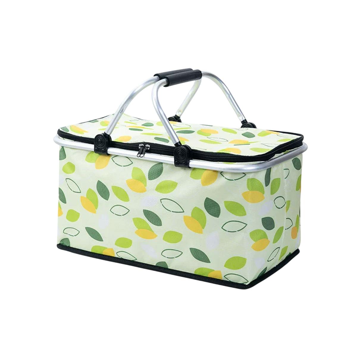 Foldable Picnic Basket Outdoor Camping Carrying Basket Portable Food Storage - Green