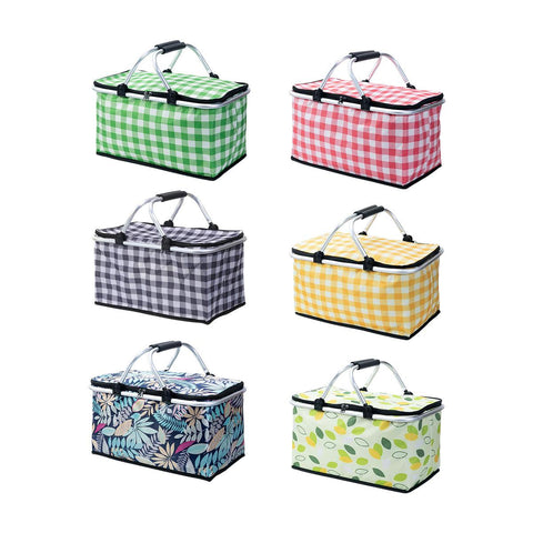 Foldable Picnic Basket Outdoor Camping Carrying Basket Portable Food Storage - Greenery - SuperSaverAU - view 2