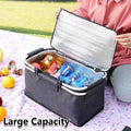 Folding Picnic Basket Insulated Cooler Bag Portable Outdoor Grocery Storage - Grey - SuperSaverAU - view 4