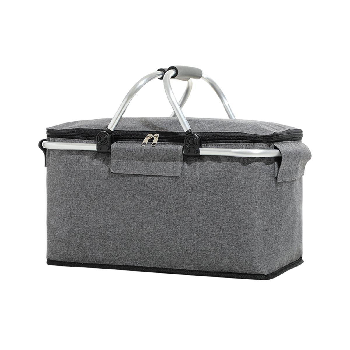 Folding Picnic Basket Insulated Cooler Bag Portable Outdoor Grocery Storage - Grey - SuperSaverAU - view 6