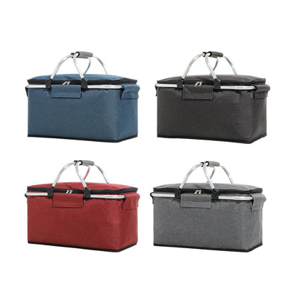 Folding Picnic Basket Insulated Cooler Bag Portable Outdoor Grocery Storage - Navy