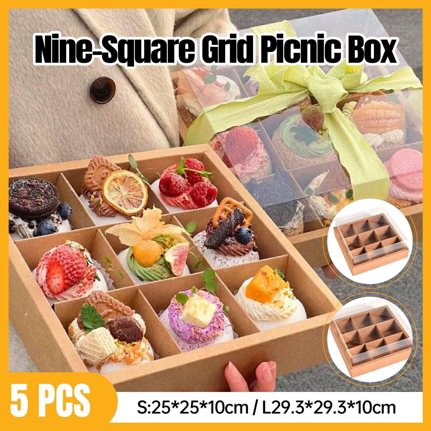 5PCS Kraft Paper Lunch Boxes Picnic Camping Food Containers Bento Sushi Packing - S-5Pcs