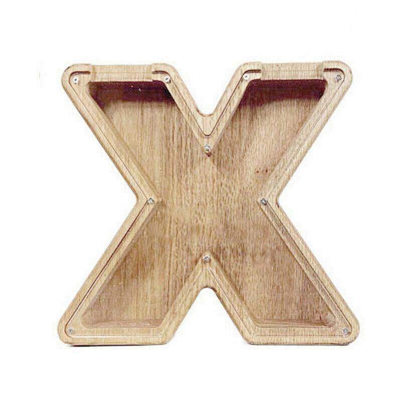 Premium Wooden Letter X Piggy Bank – Walnut with Clear Panel