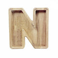 Premium Wooden Letter N Piggy Bank – Walnut with Acrylic Panel