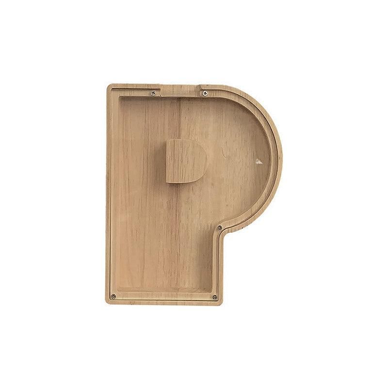Premium Wooden Letter P Piggy Bank – Walnut with Clear Panel