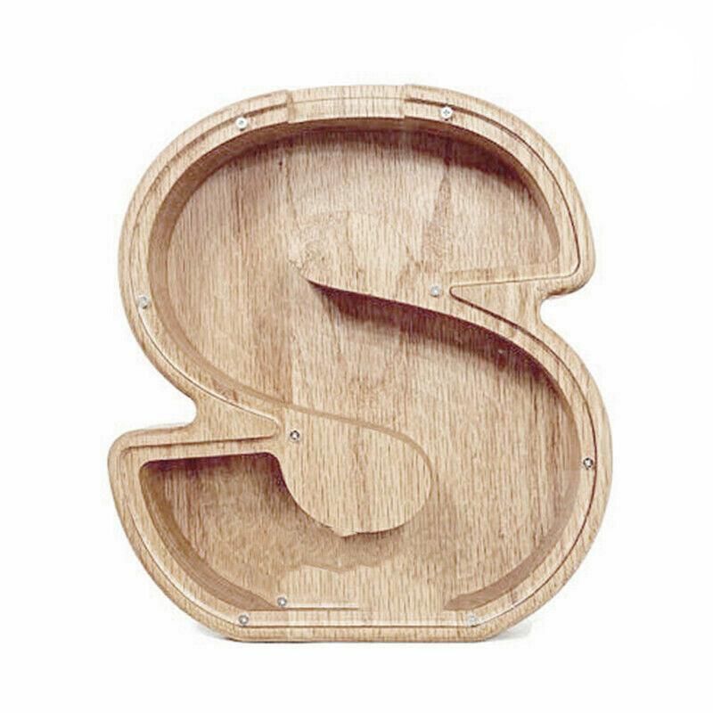 Premium Wooden Letter S Piggy Bank – Walnut with Clear Panel