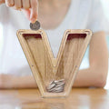 Premium Wooden Letter S Piggy Bank – Walnut with Clear Panel