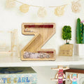 Premium Wooden Letter U Piggy Bank – Walnut with Clear Panel