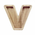 Premium Wooden Letter V Piggy Bank – Walnut with Clear Panel