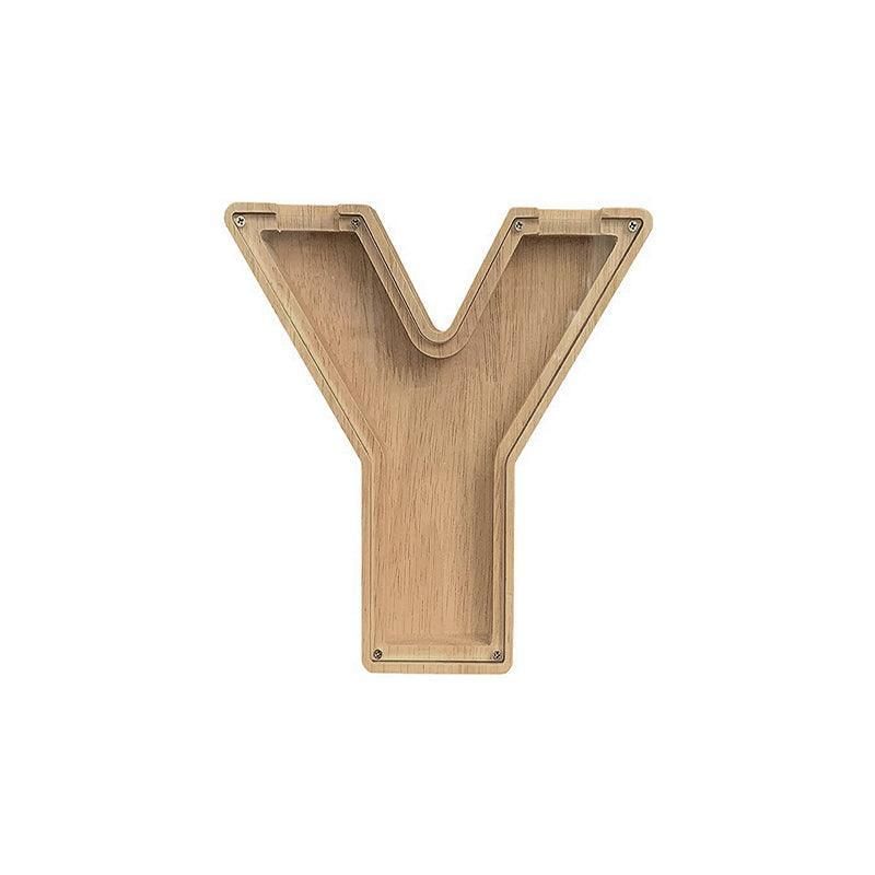 Premium Wooden Letter Y Piggy Bank – Walnut with Clear Panel