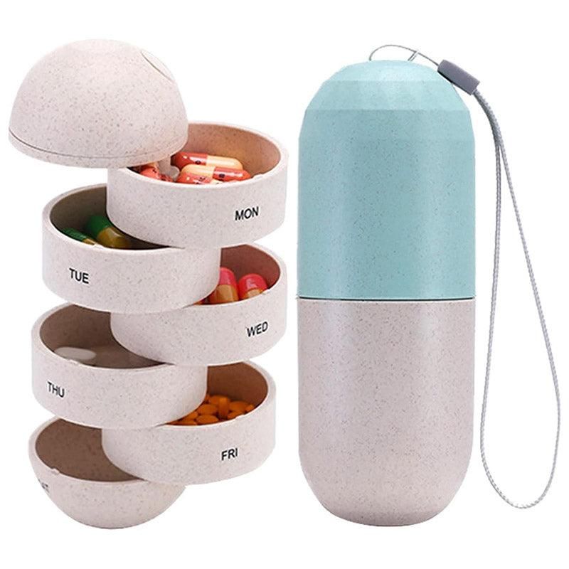 Premium Sealed 7-Compartment Rotating Weekly Pill Box with Silicone Seal