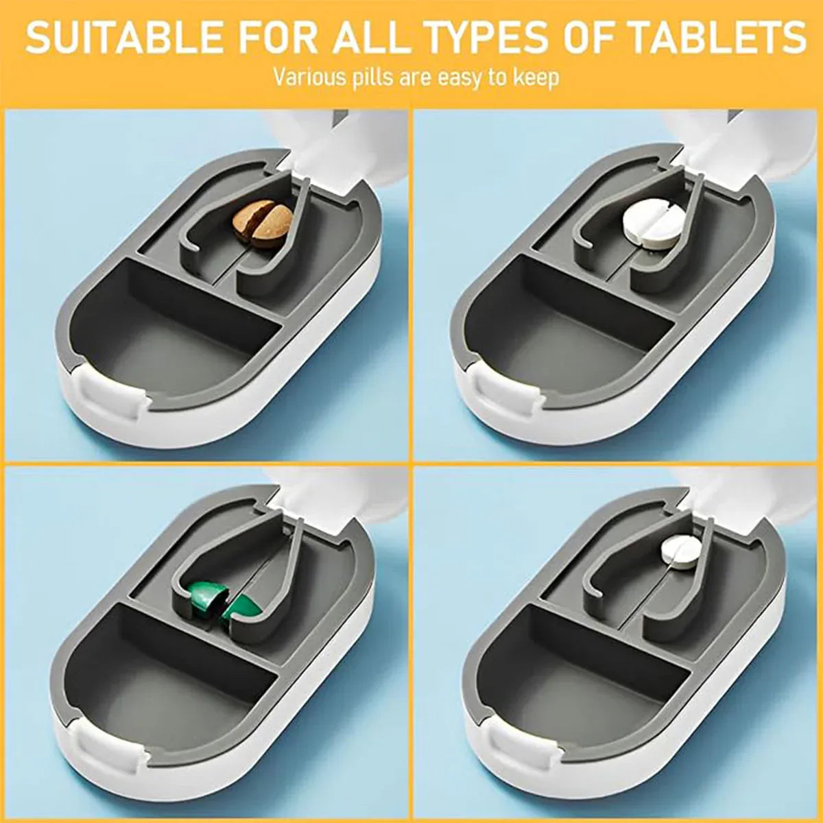 Premium 3pcs Yellow Tablet Cutter Pill Splitter and Medicine Storage Box
