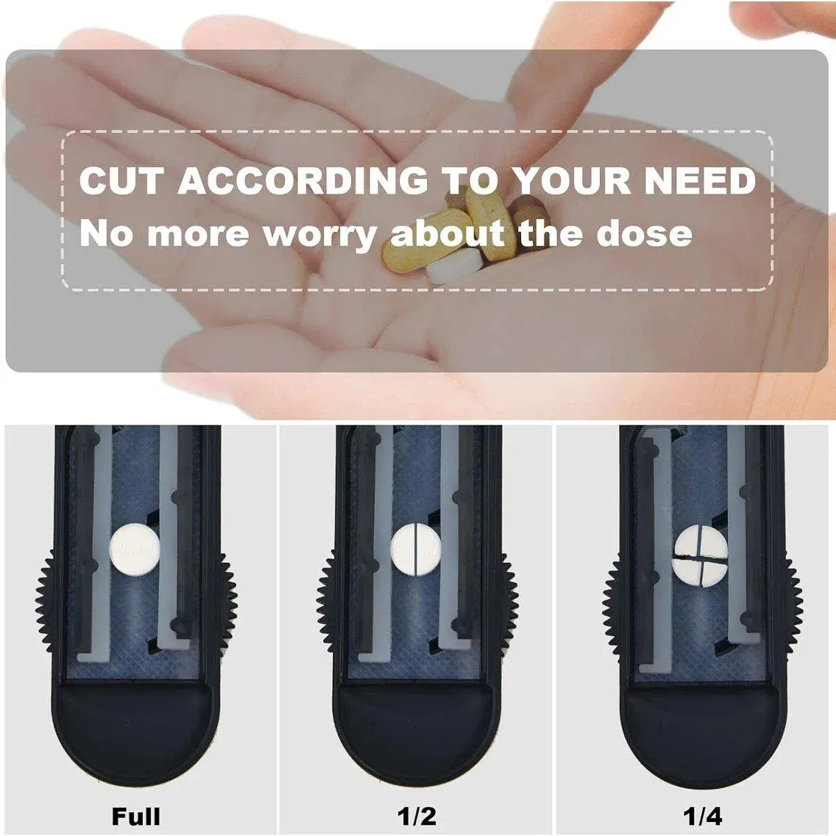 Premium Portable Pill Cutter Tablet Splitter with Gear Adjustment and Storage Organiser