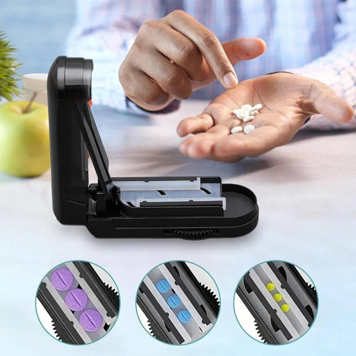 Premium Portable Pill Cutter Tablet Splitter with Gear Adjustment and Storage Organiser