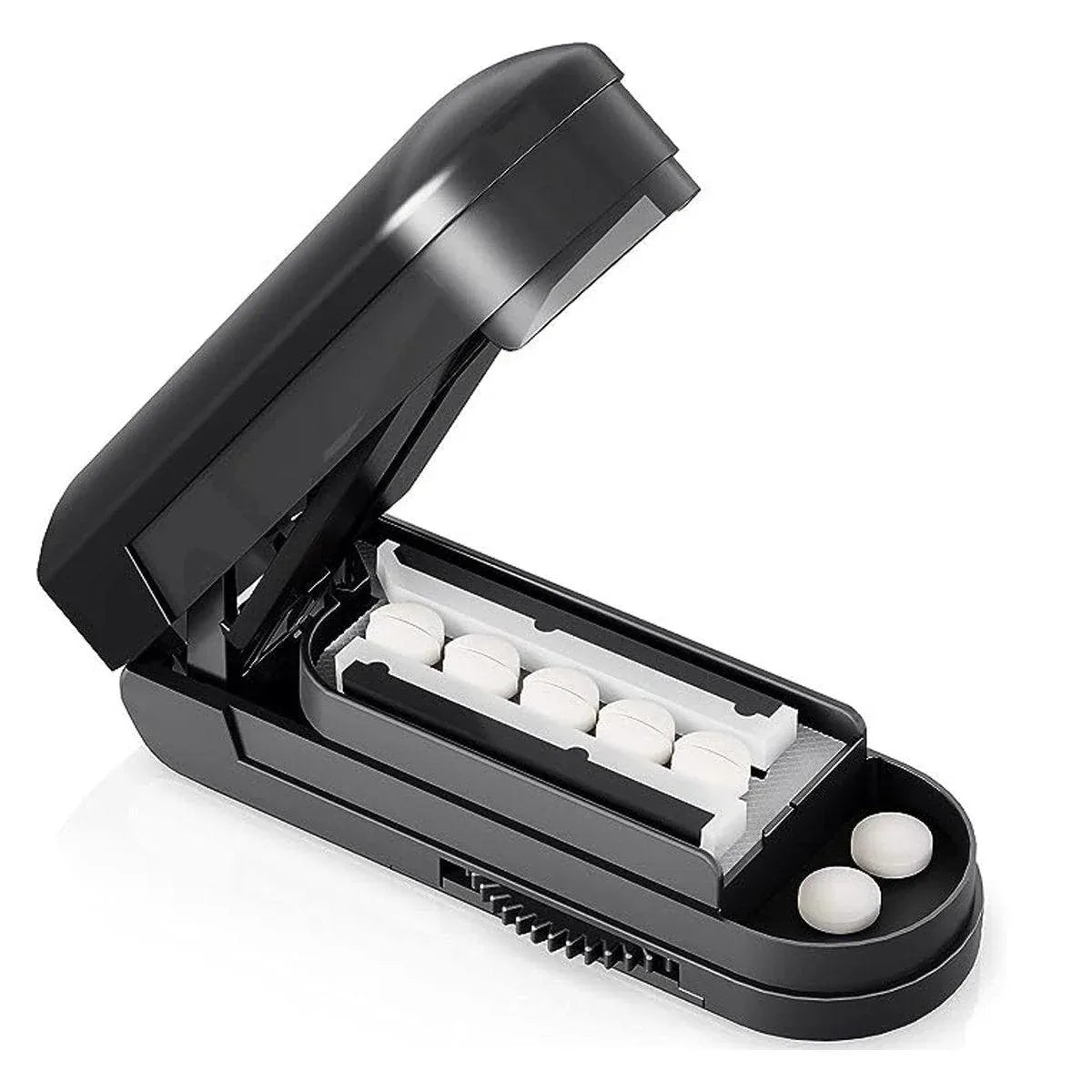 Premium Portable Pill Cutter Tablet Splitter with Gear Adjustment and Storage Organiser