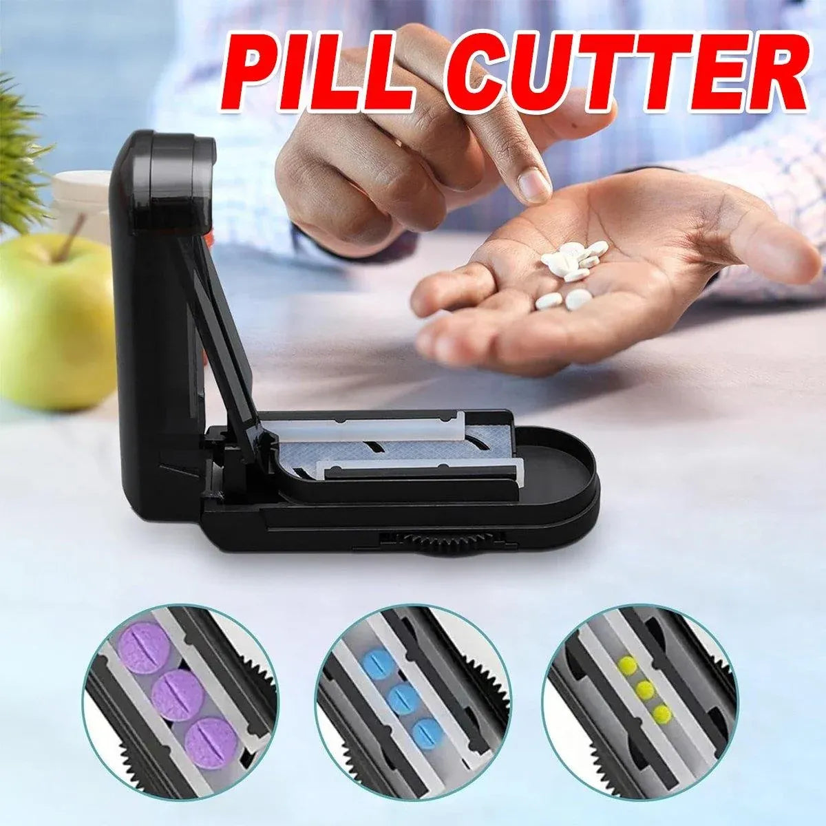 Premium Portable Pill Cutter Tablet Splitter with Gear Adjustment and Storage Organiser