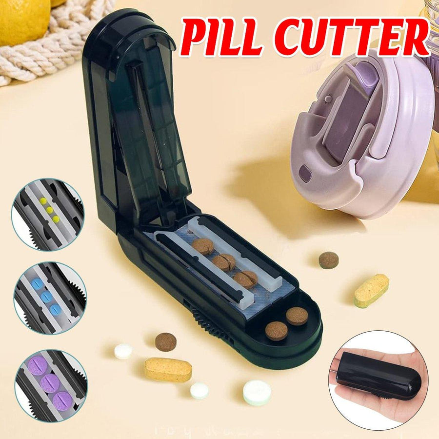 Premium Portable Pill Cutter Tablet Splitter with Gear Adjustment and Storage Organiser