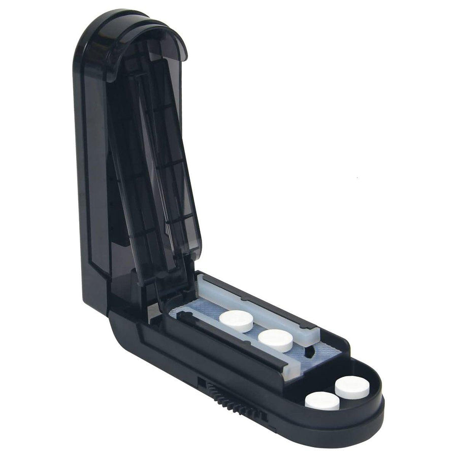 Premium Portable Pill Cutter Tablet Splitter with Gear Adjustment and Storage Organiser