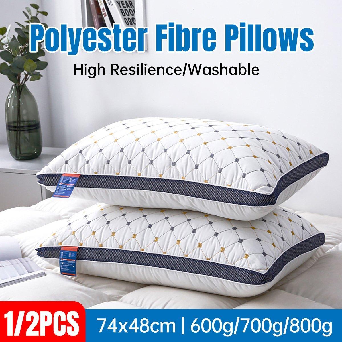 Premium Polyester Fibre Pillow 800g - Washable, High Rebound Support, 2PCS - SuperSaverAU - view 1