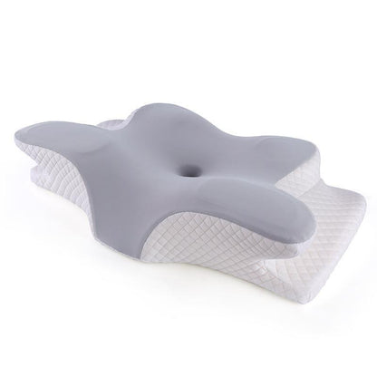 Premium Memory Foam Neck Pillow with Butterfly Ergonomic Design - Grey