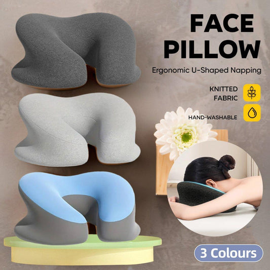 U-Shaped Face Cushion Pillow - 32cm x 28cm x 15cm - Light Grey, Ergonomic Design
